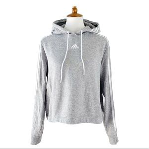 Adidas Cropped Hoodie Large Gray 3 Stripe